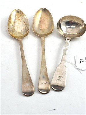 Lot 61 - Two silver spoons and ladle