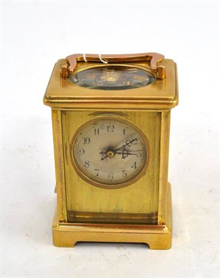 Lot 85 - Brass carriage clock with silvered dial and key