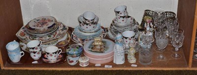 Lot 95 - Assorted decorative ceramics, Continental figures, pair of pierced plated bottle holders, cut...