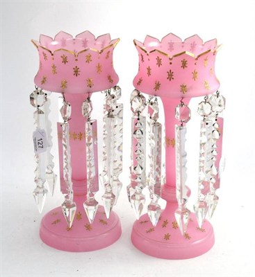 Lot 127 - Pair of Victorian pink lustre drops
