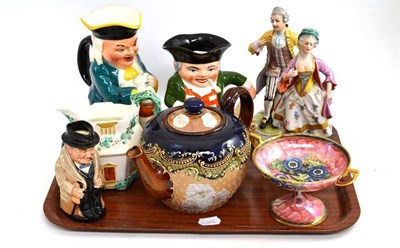 Lot 142 - A tray including Royal Doulton Winston Churchill Toby jug, Royal Doulton Stoneware tea pot and...