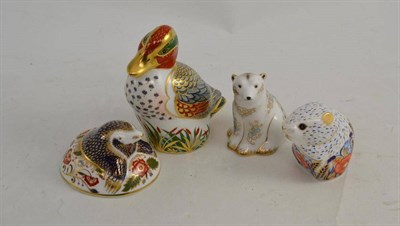 Lot 149 - Royal Crown Derby paperweights, Green winged Teal, Poppy Mouse, Polar Bear cub sitting, Mole (4) (3