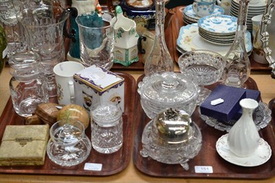Lot 151 - Two silver topped decanters and a quantity of glassware etc (on two trays), six framed prints...