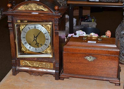Lot 154 - George III mahogany tea caddy and Edwardian oak mantel clock