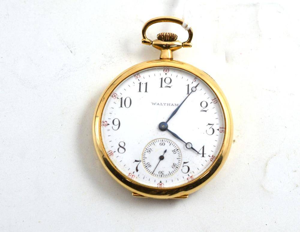 Lot 171 - An open faced pocket watch, case stamped '14k'