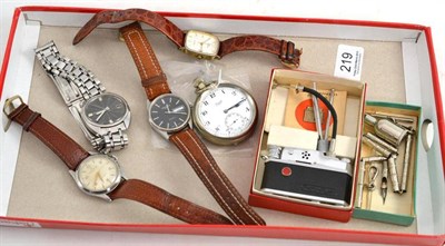 Lot 219 - A Tudor Oyster Automatic shock resisting steel cased wristwatch, three others, a pocket watch,...