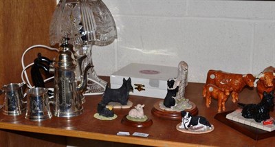 Lot 226 - A cut glass mushroom lamp, Royal Doulton and Border Fine Arts figures, a picnic set, Old...