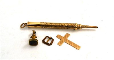 Lot 241 - 9ct gold propelling pencil, a seal and a cross