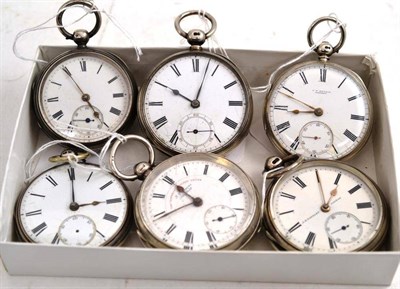 Lot 245 - Six silver open faced pocket watches