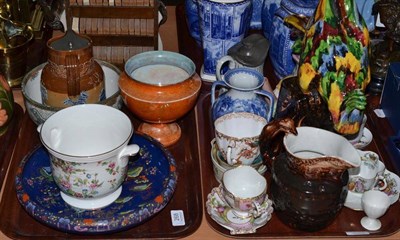 Lot 268 - Two trays of assorted ceramics including an Italian parrot, a blue lustre bowl, Doulton...