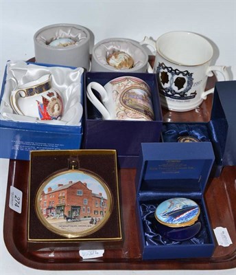 Lot 274 - Three modern enamel boxes, Spode commemorative milk jug, Spode 'Millennium' plates etc