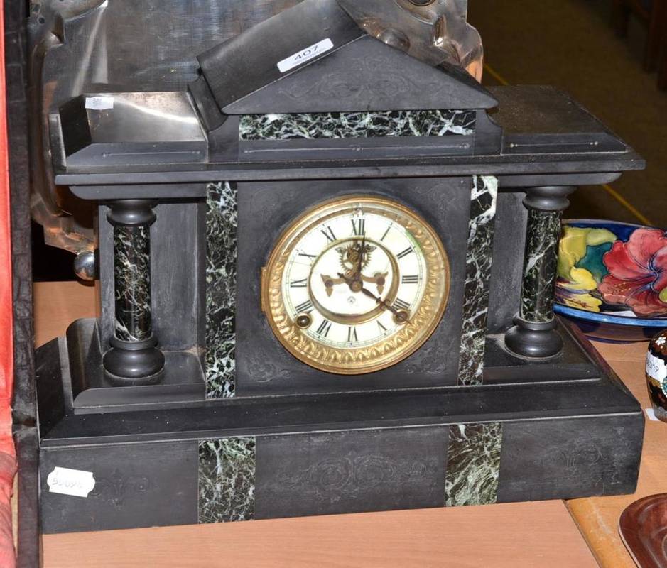 Lot 407 - A black slate mantel clock with Brocot escapement