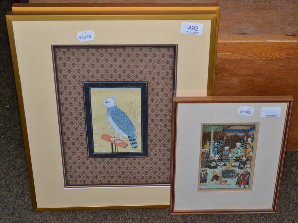 Lot 492 - Pair of framed Indian watercolours of Bird of Prey and the Indian Peacock by Mohanlal Soni; and...