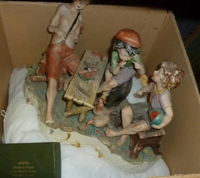 Lot 734 - Capodimonte figure group, various ceramics, copper food warmer, Edwardian mantel clock,...