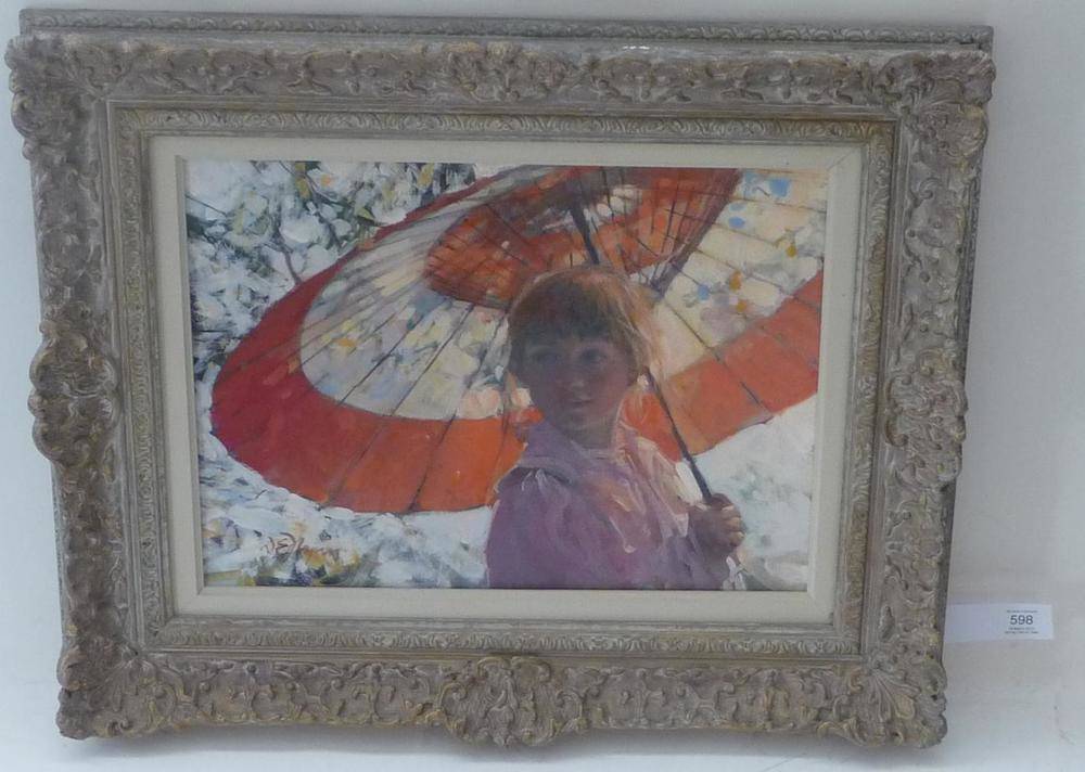 Lot 598 - Dianne Elizabeth Flynn (b.1939)   "Under the Parasol, Checka when Young " Signed, inscribed...