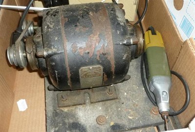 Lot 769 - Three boxes including black slate cases (a.f.), lamps, watchmakers lathe, etc (a.f.)