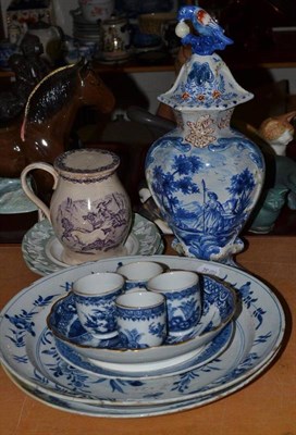 Lot 23 - Two 18th century Delft chargers, Dutch jar and cover, Chinese coffee cups and sundry