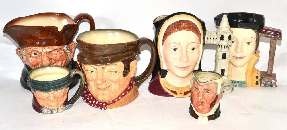 Lot 24 - Four large Royal Doulton character jugs; Old Charley, Sam Weller, Catherine Parr and Catherine...