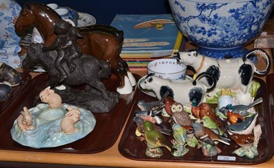 Lot 26 - A collection of sixteen Beswick birds, a Beswick shire horse, a cold cast bronze horse group,...