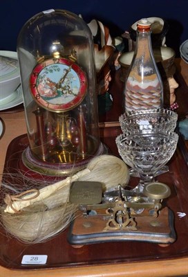 Lot 28 - A pair of Georgian cut glass salts, a fly whisk circa 1930, pair of letter scales, a clock...