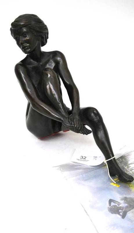 Lot 32 - Tom Greenshield, bronzed resin nude figure ";Merry"; and catalogue