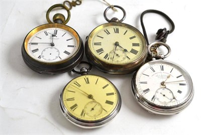 Lot 74 - Three silver pocket watches and a steel cased watch (4)