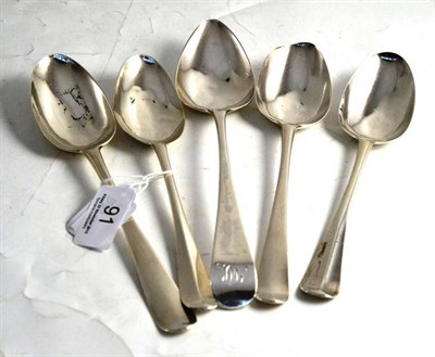 Lot 91 - Five Georgian silver tablespoons