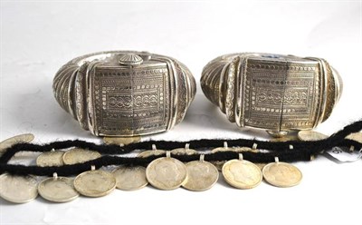 Lot 93 - A pair of Arab silver anklets and an Indian Rupee coin necklace
