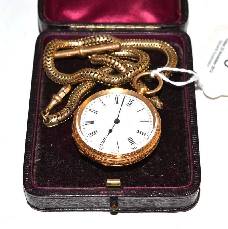 Lot 95 - An 18ct gold lady's pocket watch and a gilt fob