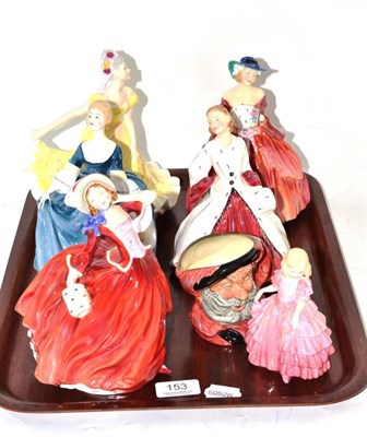 Lot 153 - Six Doulton figures and a small character jug