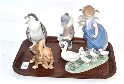 Lot 159 - Lladro girl with ducks and three other figure groups