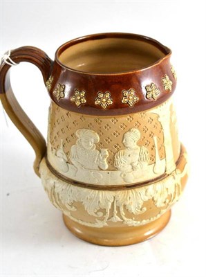 Lot 172 - A Doulton Lambeth jug sprigged with a continuous banqueting scene inscribed ";Welcome is the...