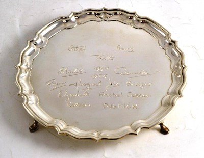 Lot 174 - An engraved silver waiter