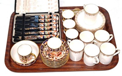 Lot 192 - Royal Crown Derby Imari pattern part coffee set, Royal Doulton Gold Lace coffee wares, Royal...