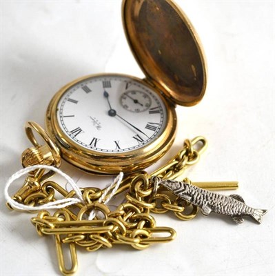 Lot 201 - An 18ct gold fob chain and a gold plated Waltham pocket watch