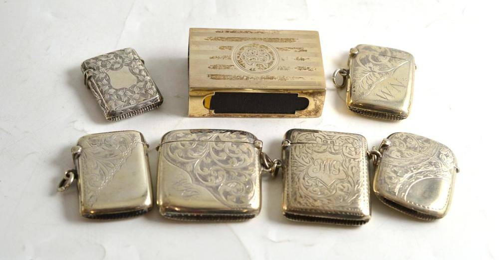 Lot 217 - Six silver vesta cases and a match case holder