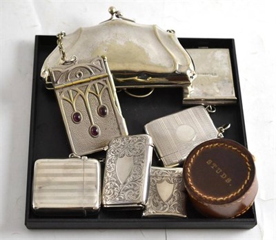 Lot 233 - Four silver vesta cases, a silver purse, two aide memoires etc