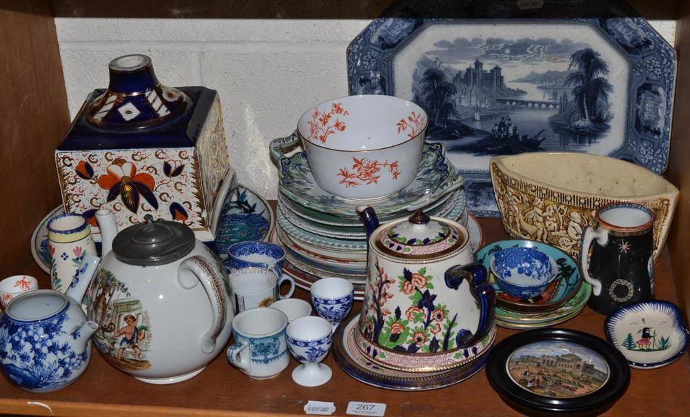 Lot 267 - Blue and white meat plate and other ceramics