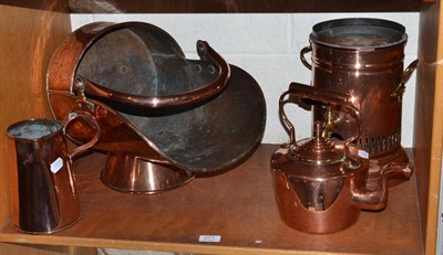 Lot 271 - A 19th century copper kettle, a scuttle, a 19th century copper jug and a tea urn
