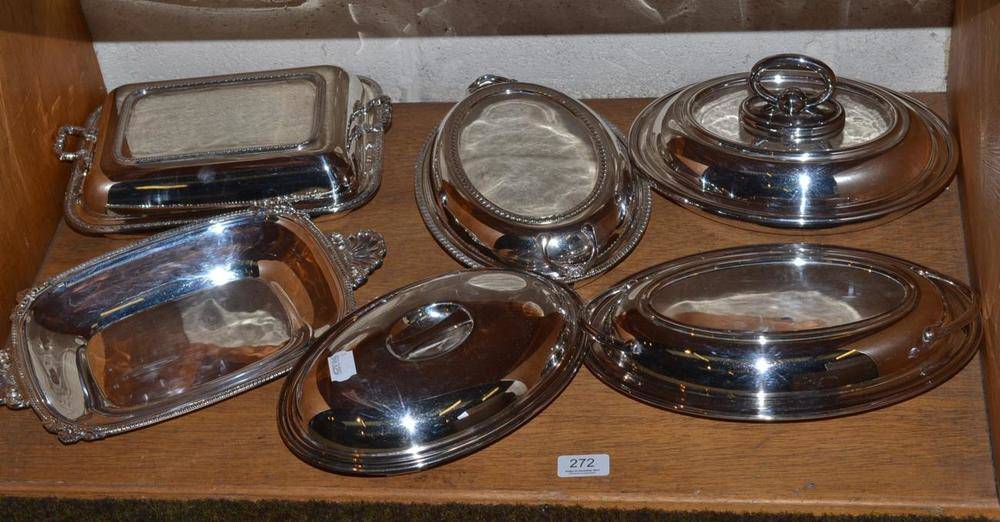 Lot 272 - Five plated entree dishes and lids and another dish