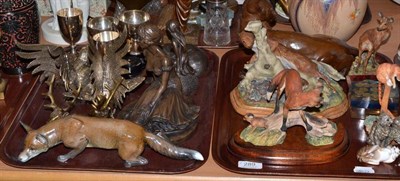 Lot 289 - Rosenthal prowling fox figures, Doulton miniature cat, modern composition figure and animal groups
