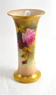 Lot 315 - A Royal Worcester trumpet vase painted with roses by EM Spilsburg