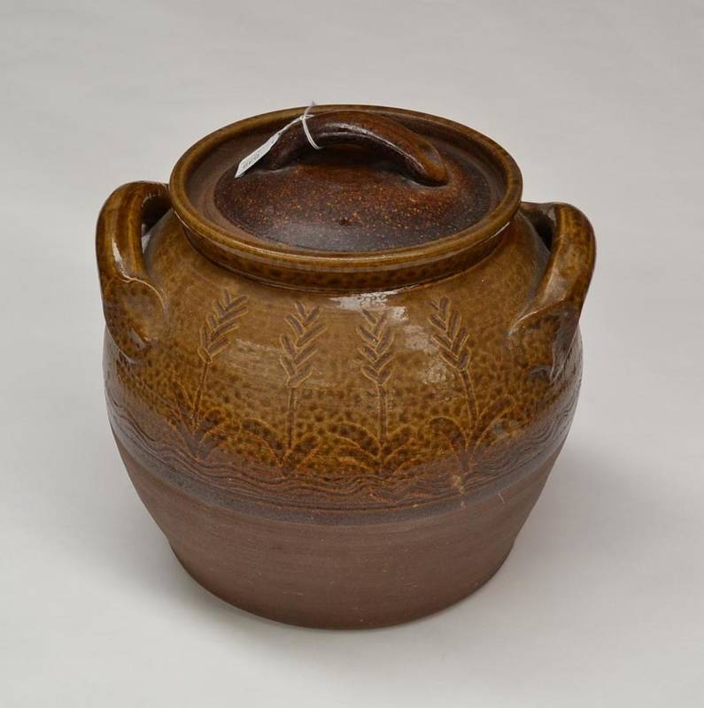 Lot 638 - A Peter and Jill Dick Coxwold Pottery Stoneware Storage Jar and Cover, incised flower...