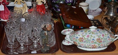 Lot 338 - Large Maling pottery jug, Minton Haddon Hall tureen and cover, Stuart crystal cut glass wines,...