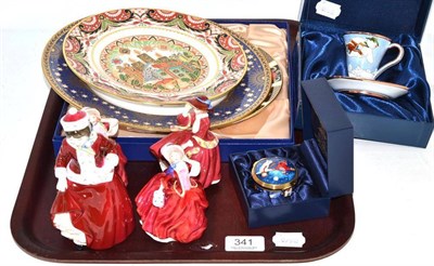 Lot 341 - Two Royal Crown Derby Christmas plates (one boxed), Spode Millennium plate, Border Fine Arts...