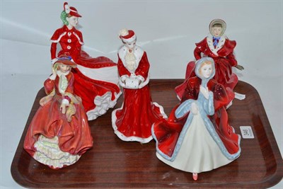 Lot 346 - Royal Doulton figures Top of the Hill, Christmas Day 2003, Rachel & the Skater and a Coalport...