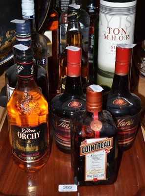 Lot 353 - A Christmas parcel of spirits to include: Ton Mhor malt whisky; Cointreau; Blended Malt;...