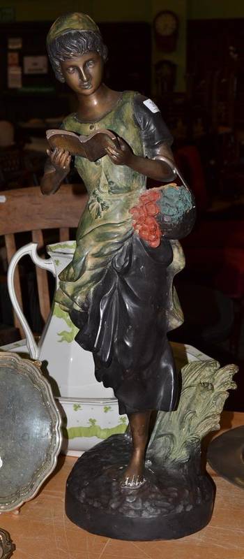 Lot 360 - A large cold bronze figure of a woman reading a book, 72cm high