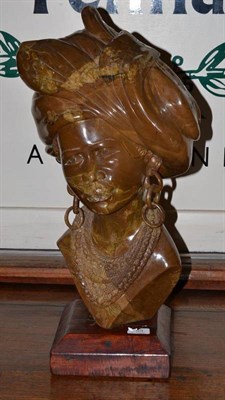 Lot 363 - James Tandi (Zimbabwe, 20th/21st century): verdite bust of a young woman, in traditional head dress