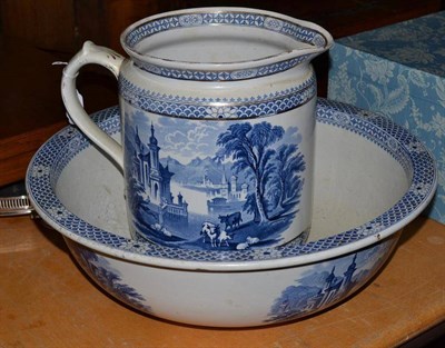 Lot 365 - A Cetem ware (Maling) blue and white jug and basin